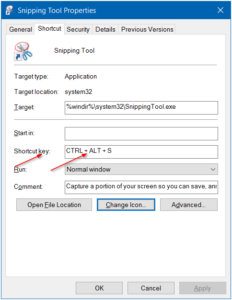 Keyboard shortcut for Snipping tool in Windows