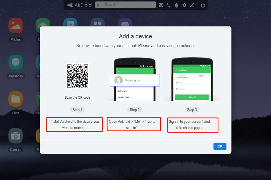 Airdroid web login for android